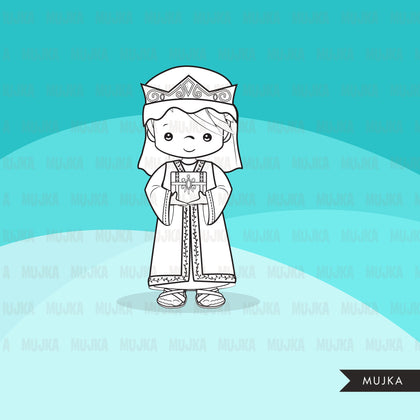 Nativity digital stamp, 3 kings, boy
