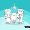 Nativity Digital Stamps, boy and girl religious