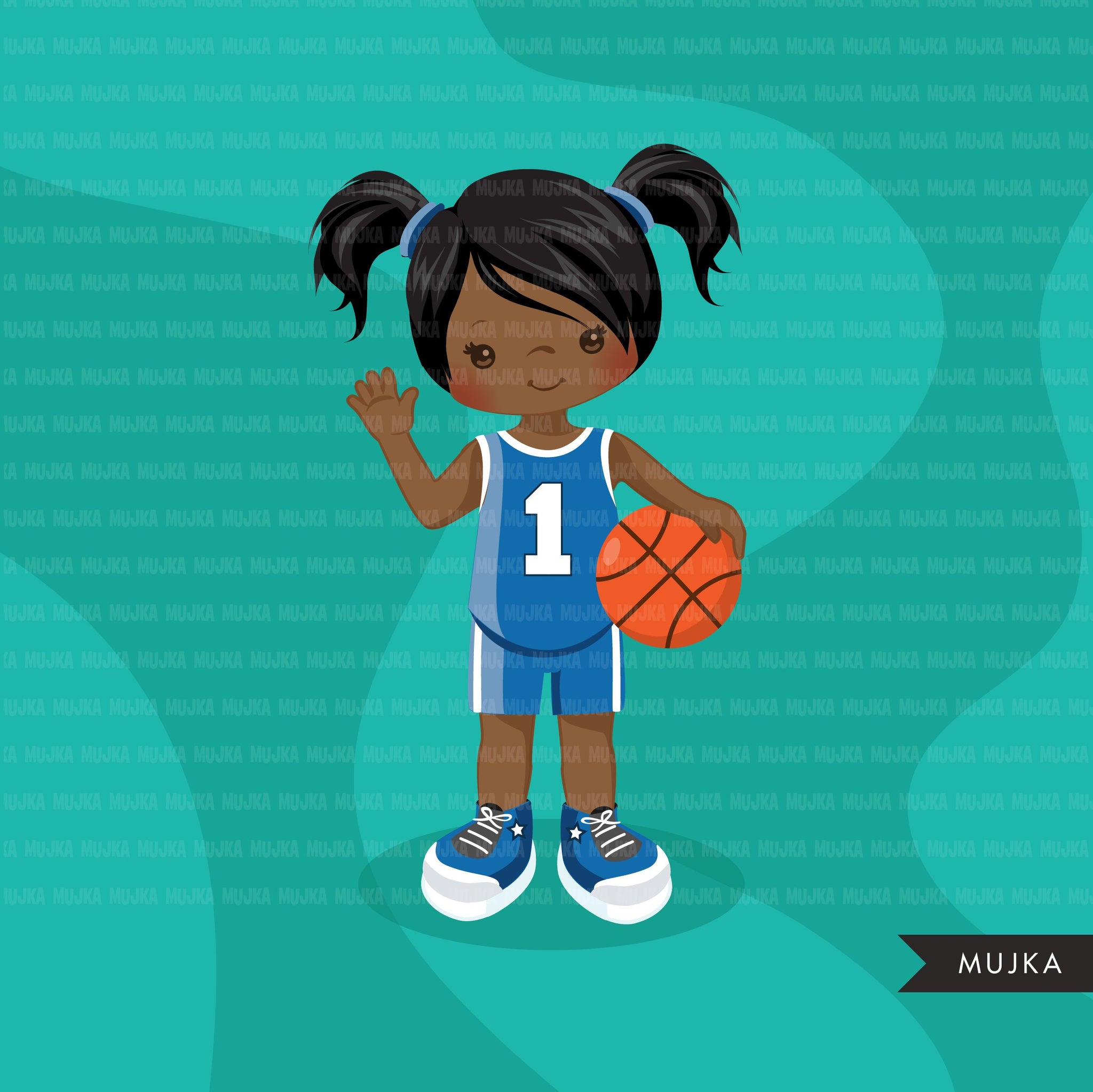 Basketball Girl blue jersey clipart