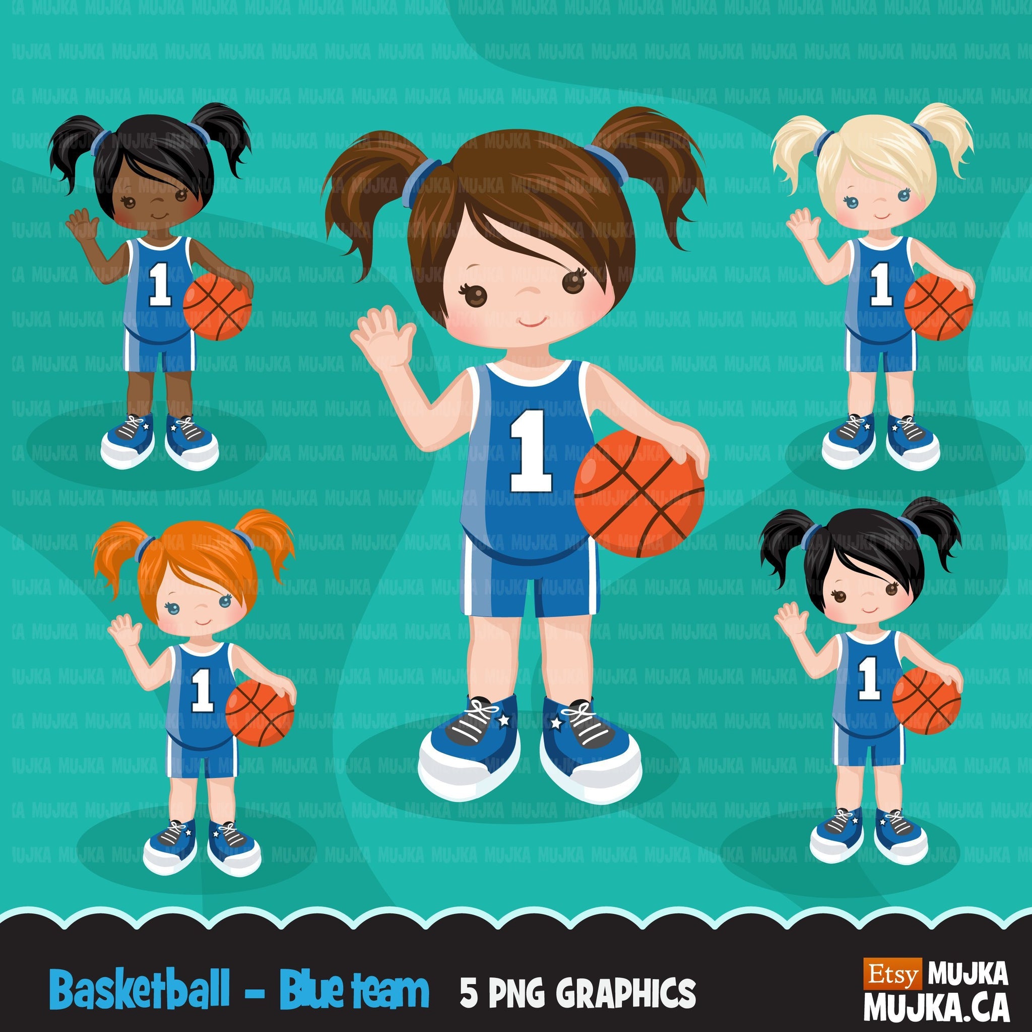 Basketball Girl blue jersey clipart