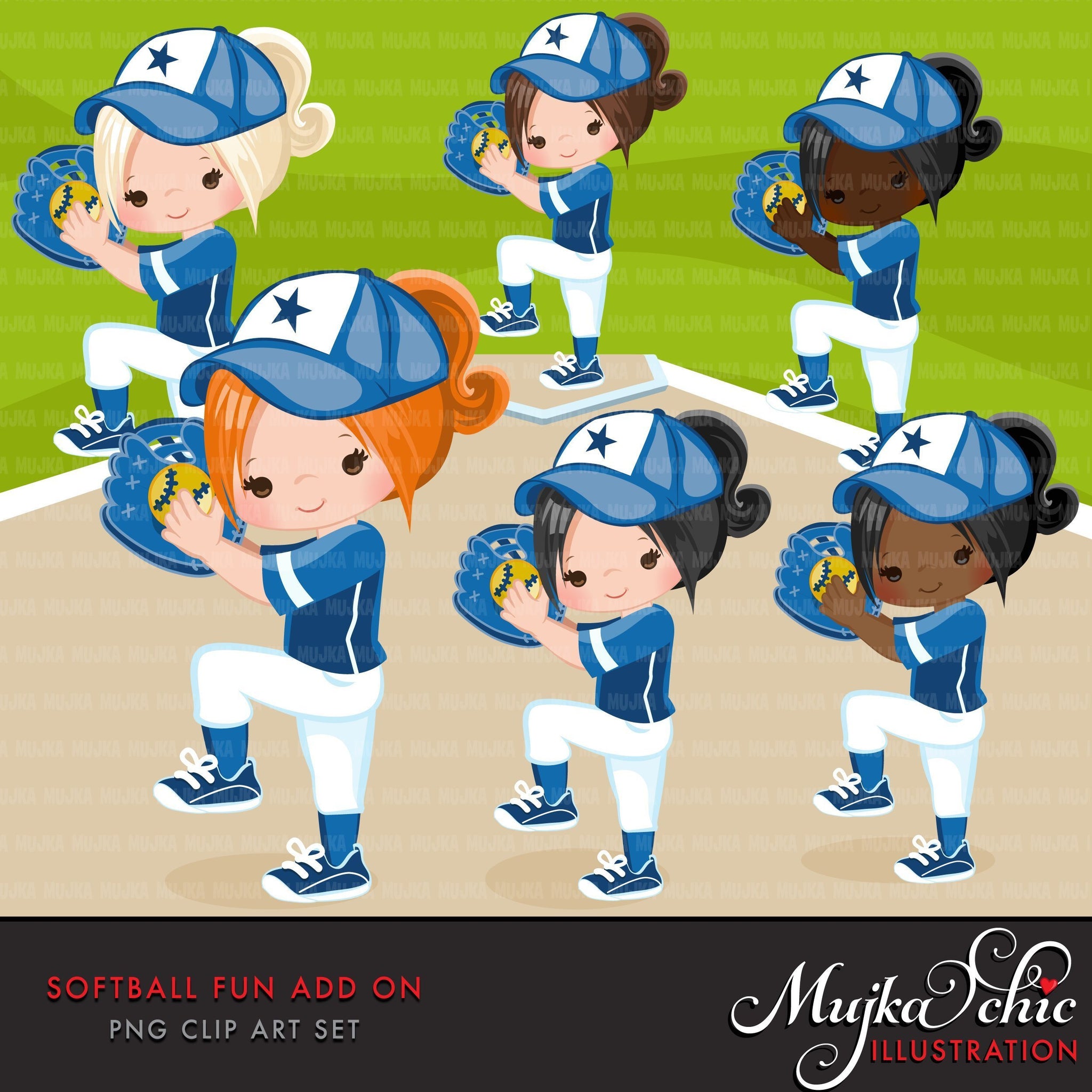 Softball Clipart ADD ON, girl in blue jersey