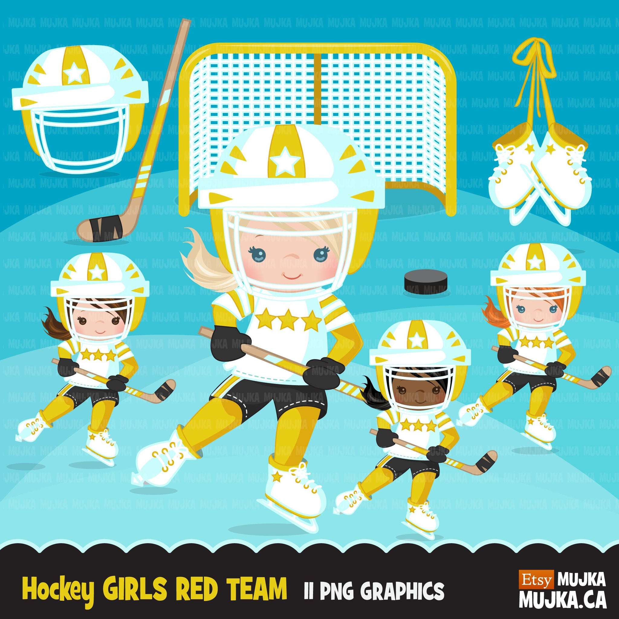 Hockey clipart, sporty girl in yellow jersey