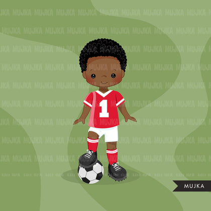 Soccer clipart, boy in red and white jersey