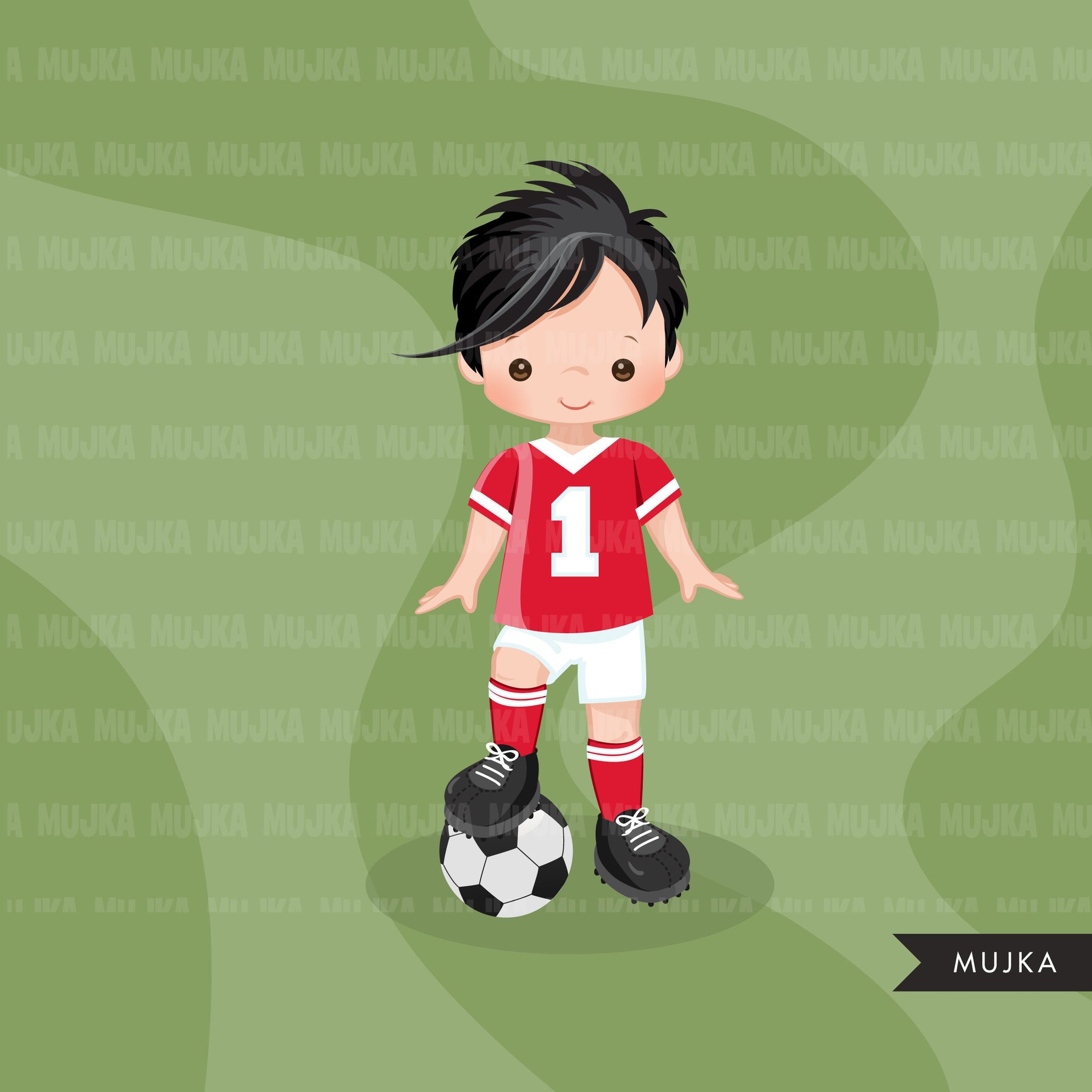 Clipart de futebol, garoto de camisa vermelha e branca