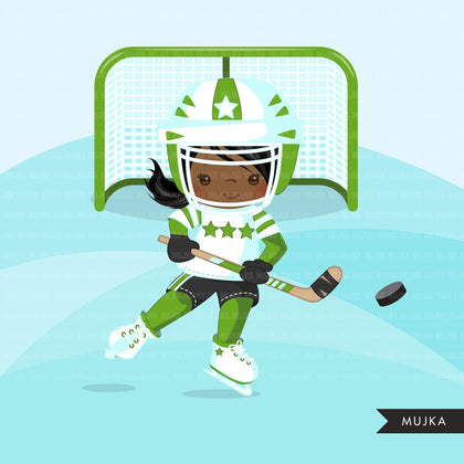 Hockey clipart, Girl in green jersey