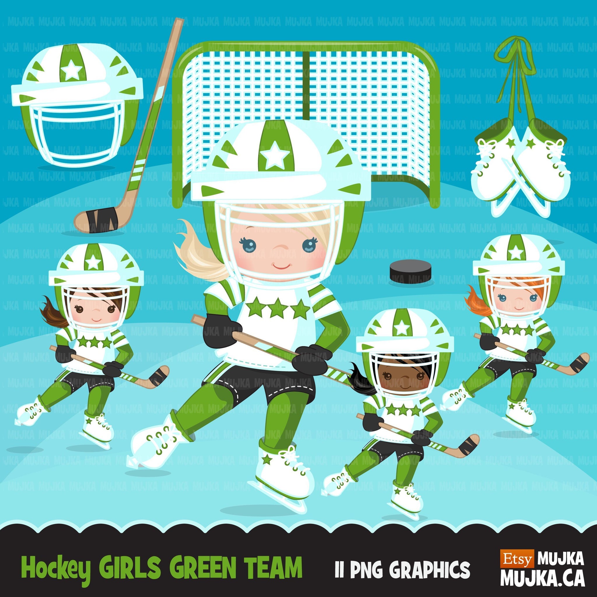 Hockey clipart, Girl in green jersey