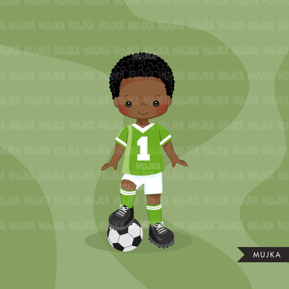 Soccer clipart, boy in green jersey