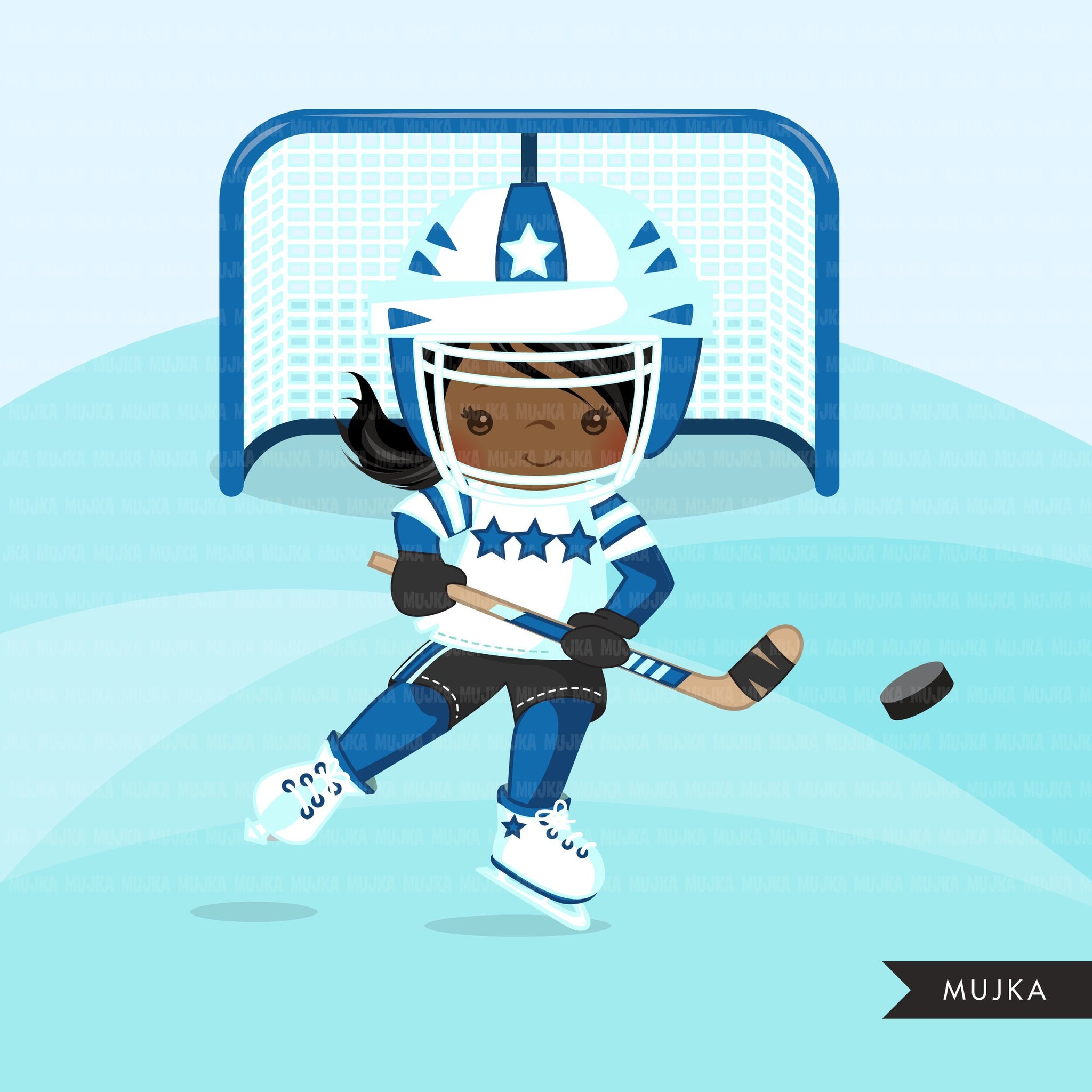 Hockey clipart, sporty girl in blue jersey