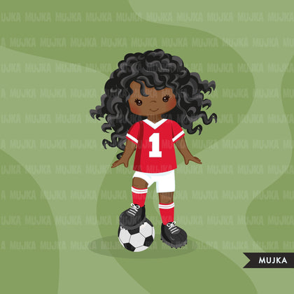 Soccer clipart, girl in red jersey