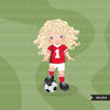 Soccer clipart, girl in red jersey