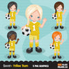 Soccer clipart, girl in yellow jersey