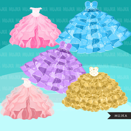 Quinceanera dress Clipart, Sweet 15th Birthday, dresses for girls