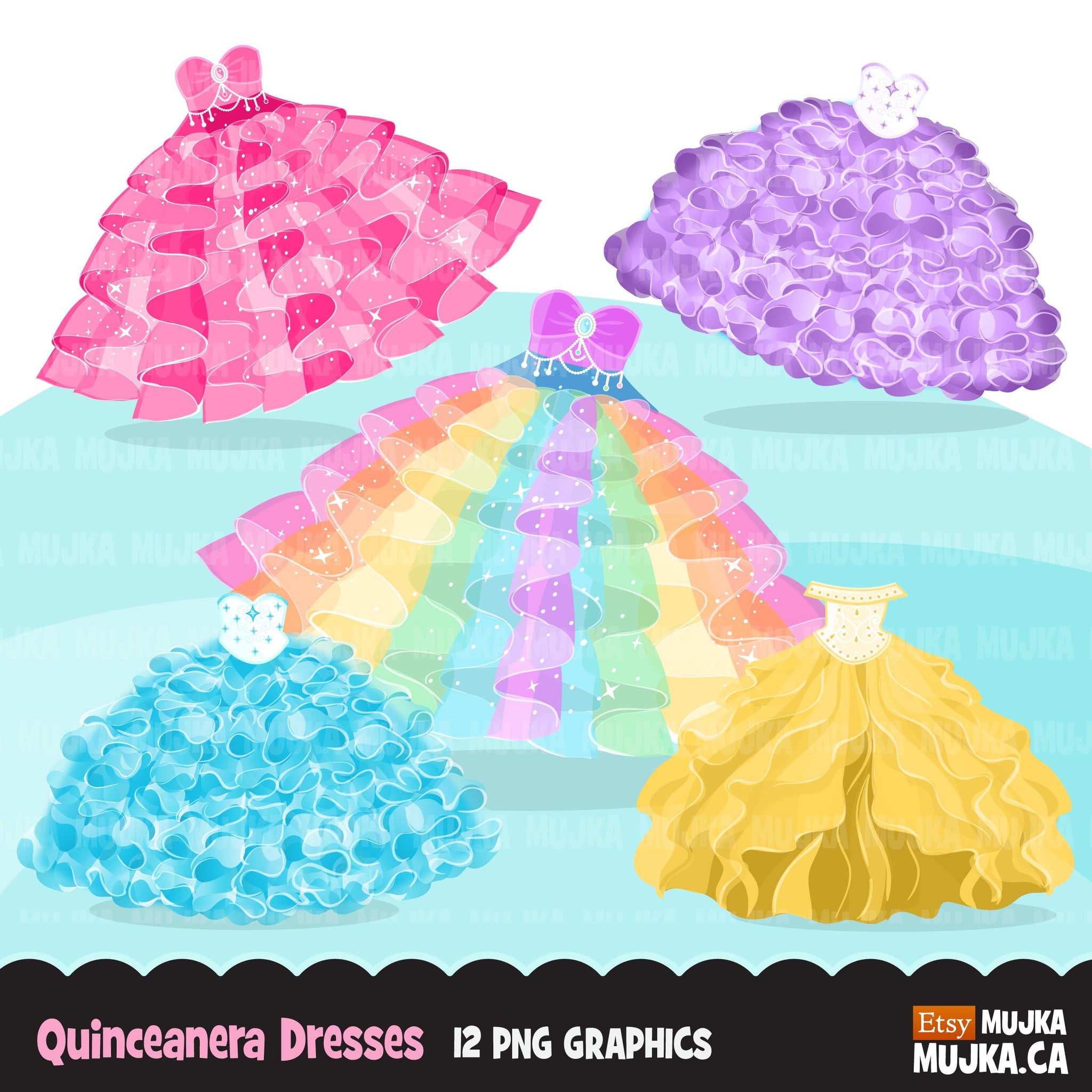 Quinceanera dress Clipart, Sweet 15th Birthday, dresses for girls