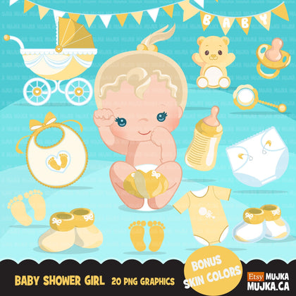 Baby Shower Clipart. Baby girl yellow