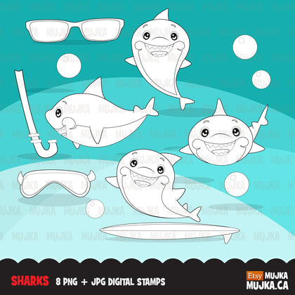 Sharks Digital Stamps, animal digital stamps