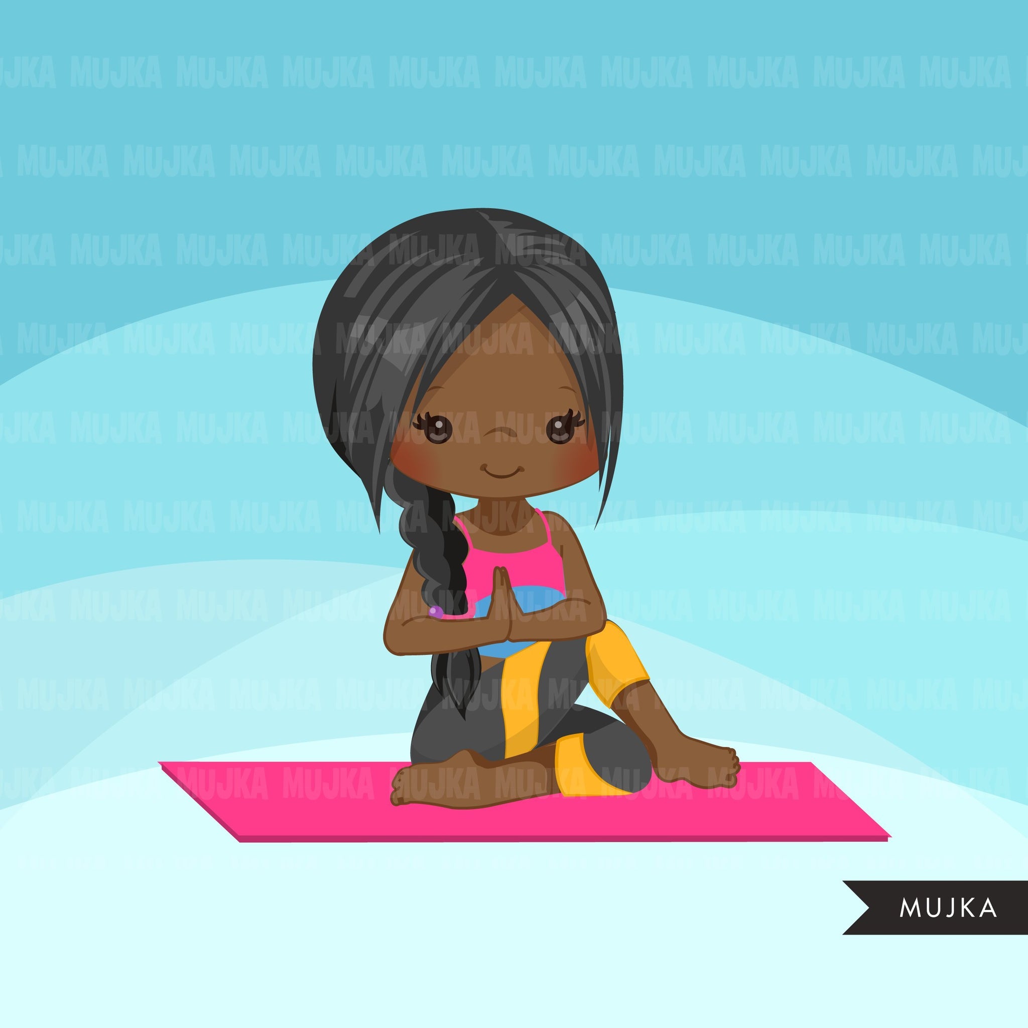 Yoga clipart, girl with braids