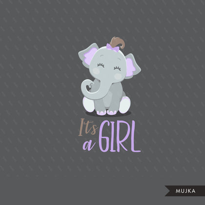 Purple elephant baby shower clipart