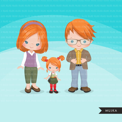 Family portraits clipart, Red head