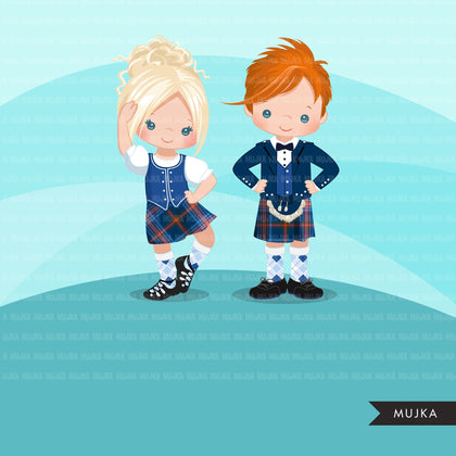 Highland dancers clipart, girl dancers in blue