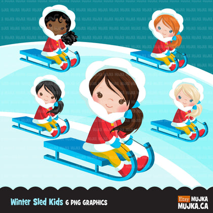 Winter sled snow girls clipart