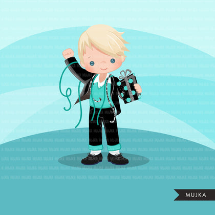 New Year clipart. Boy celebrating