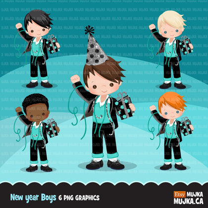 New Year clipart. Boy celebrating