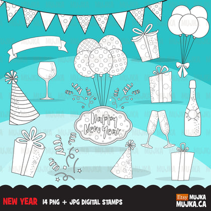 New year Digital Stamps, celebrating