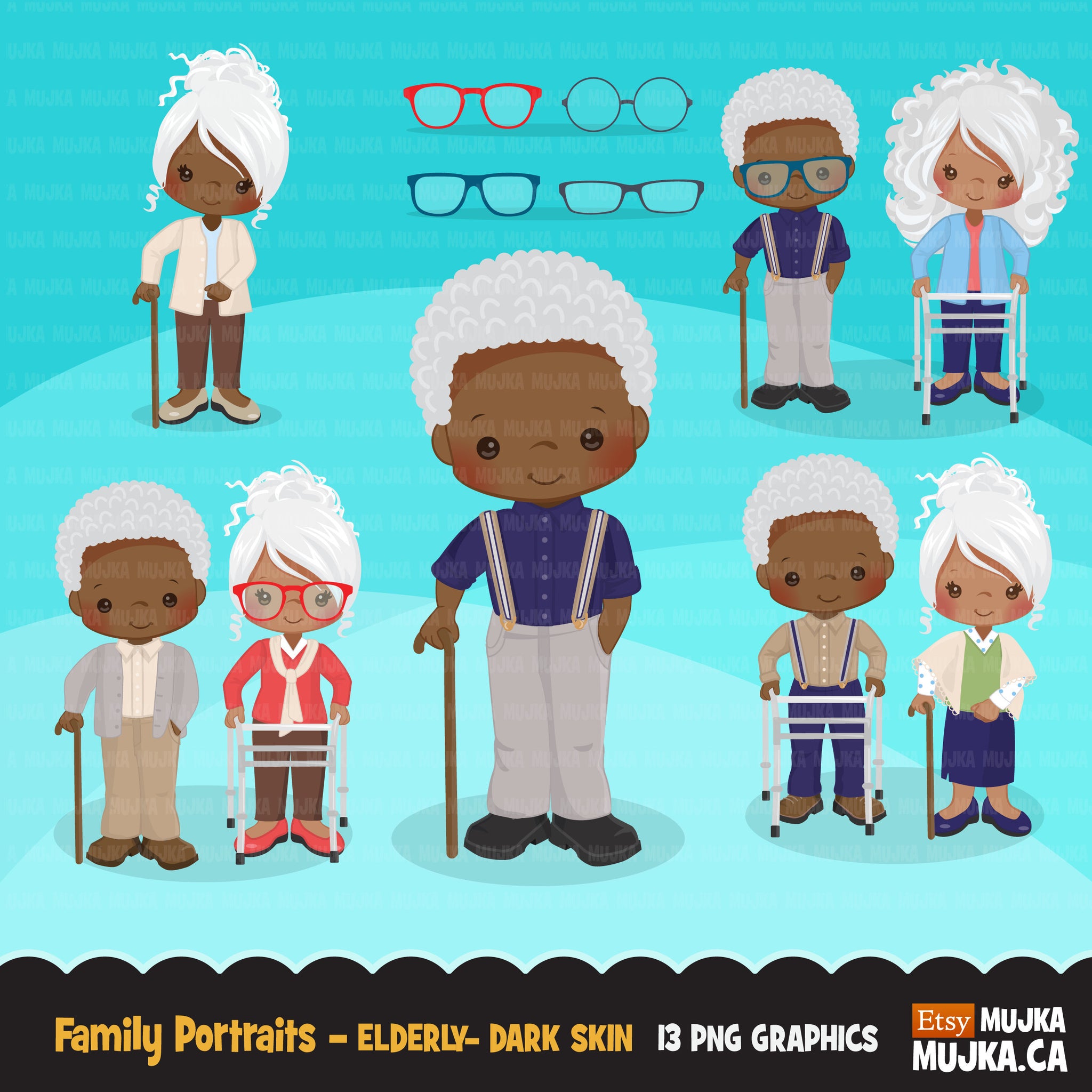 Black Family portraits clipart. Elders, senior graphics