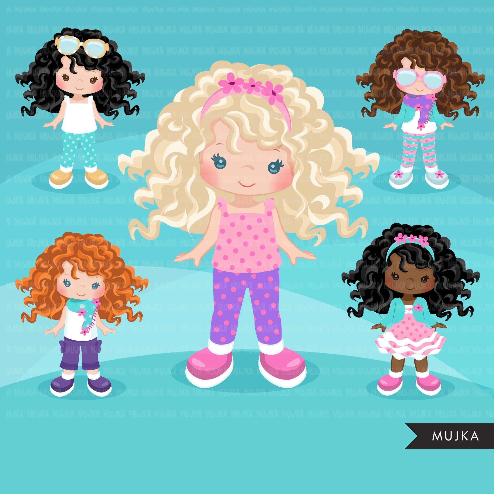 Paper doll clipart. Little Girl Dressing Party
