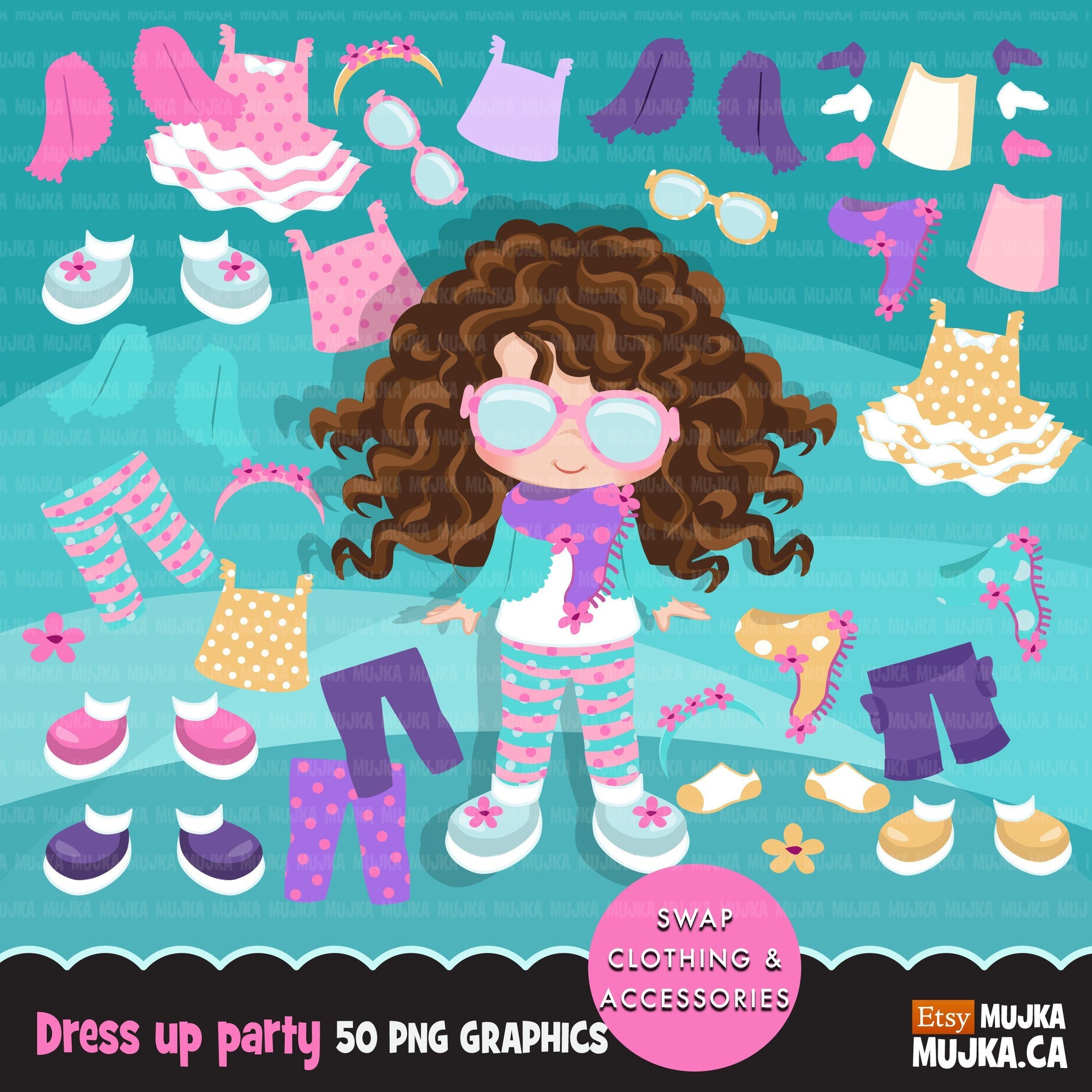 Paper doll clipart. Little Girl Dressing Party
