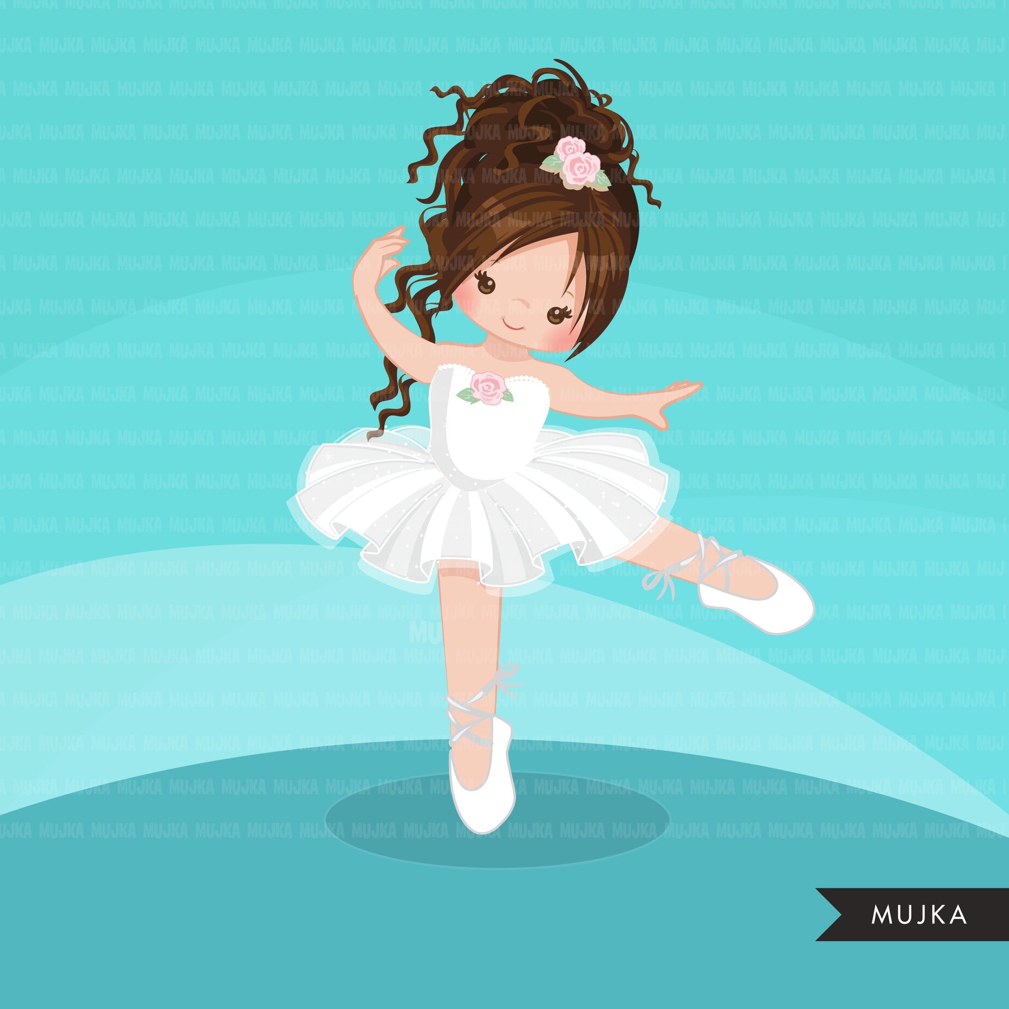 Ballerina clipart, chic dancing girl, white tutu