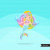 Rainbow Mermaid clipart, girl graphic