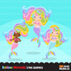 Rainbow Mermaid clipart, girl graphic