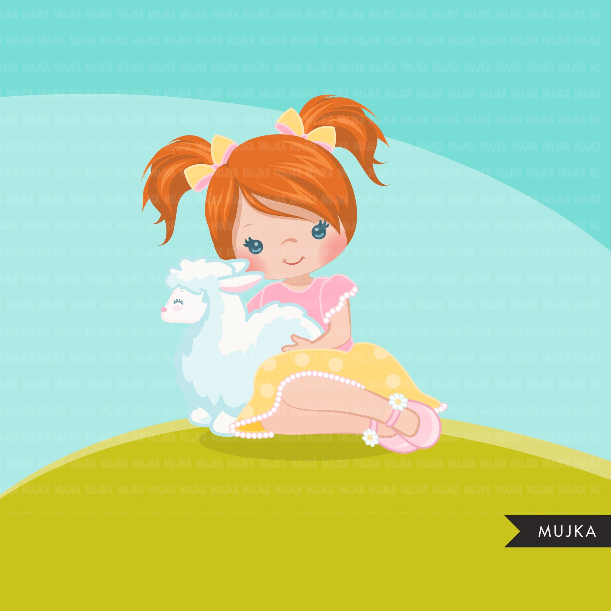 Easter girl with lamb Clipart