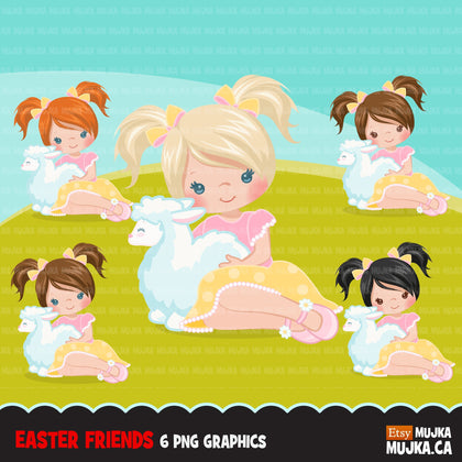 Easter girl with lamb Clipart