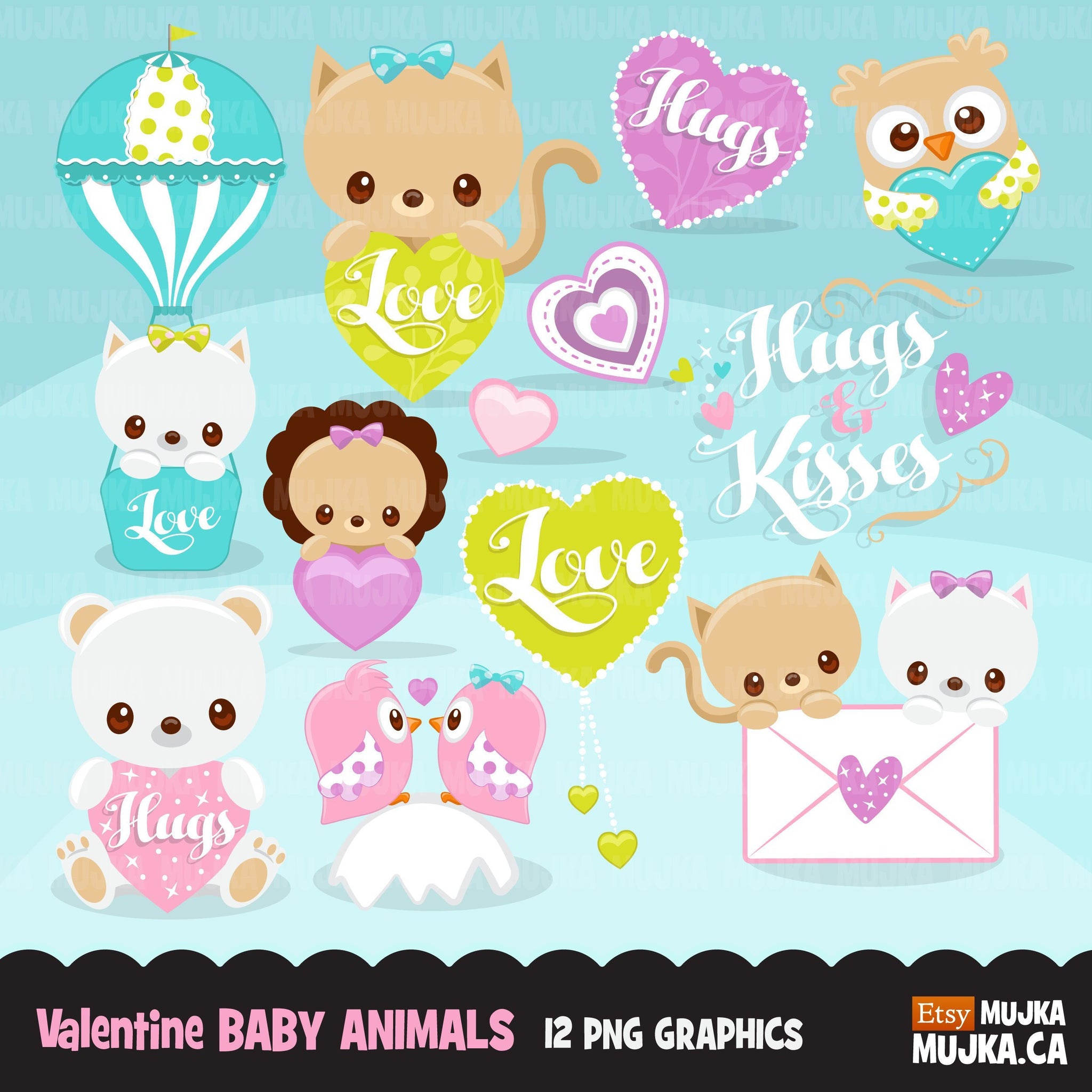 Valentine’s Day Cute Baby Animals Clipart