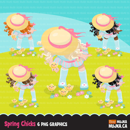 Easter Spring girl with chicks Clipart