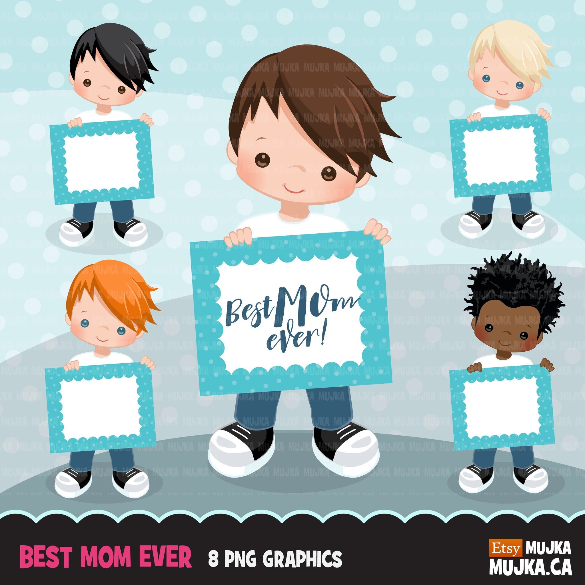 Mother's Day Clipart, little boy, HOLDING FRAMES