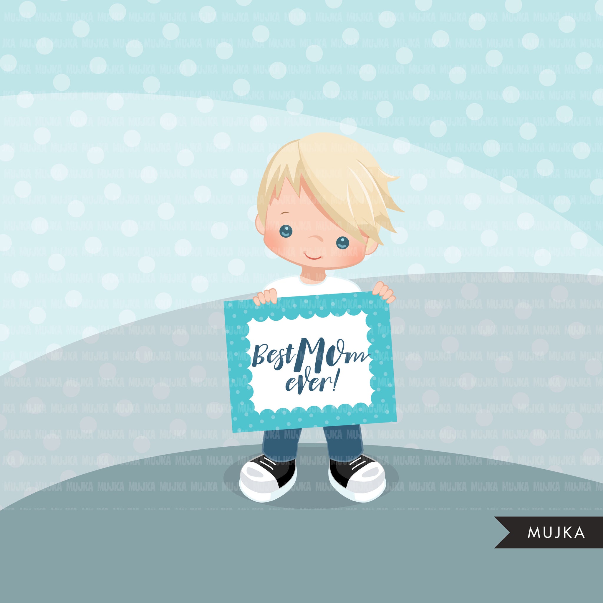 Mother's Day Clipart, little boy, HOLDING FRAMES