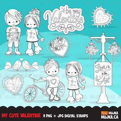 Valentine's Day Digital Stamps, Girl boy love
