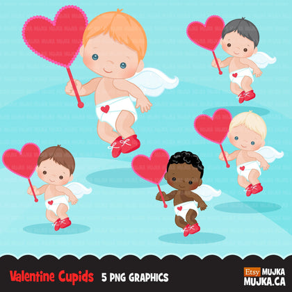 Valentine's Day Baby Cupids clipart with heart