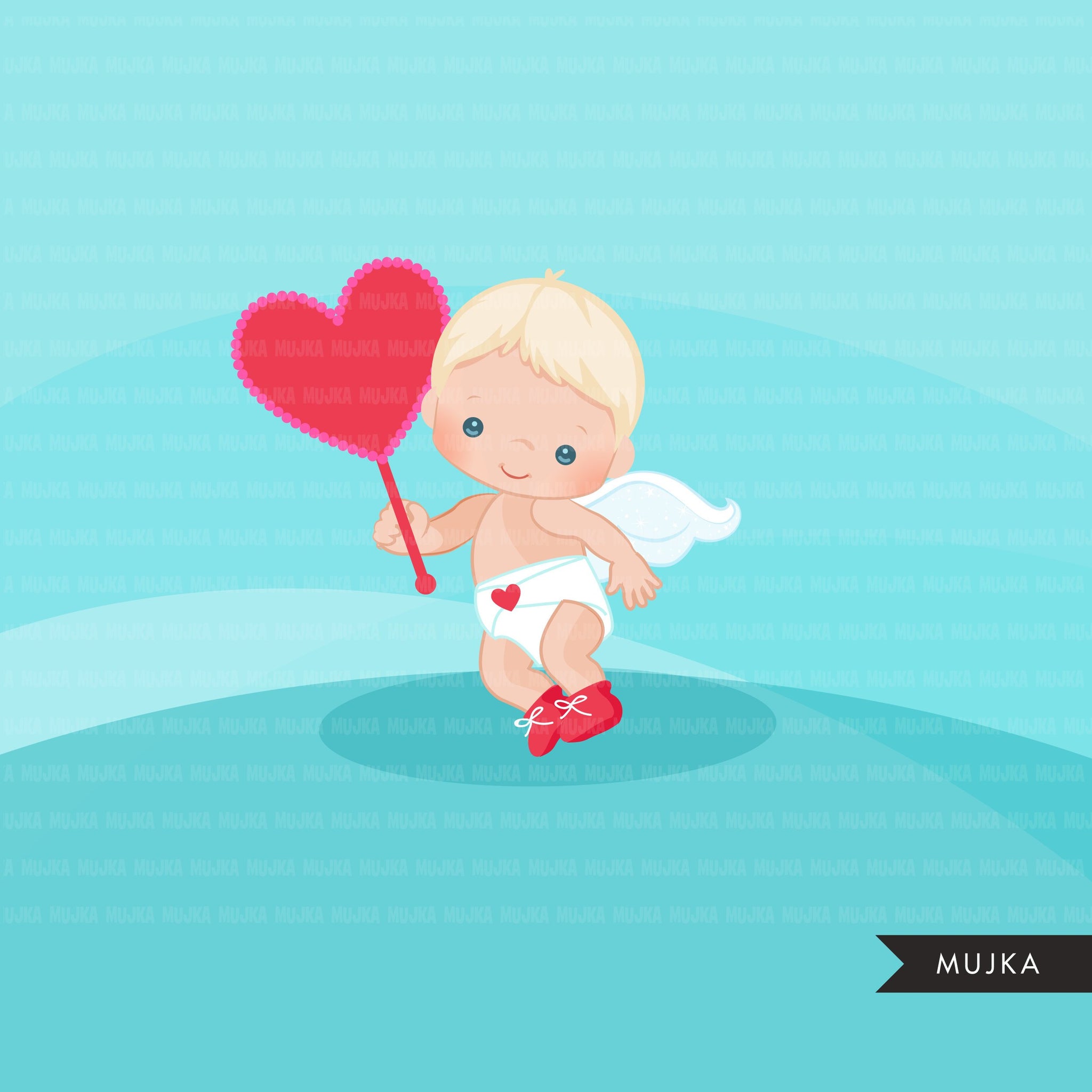 Valentine's Day Baby Cupids clipart with heart