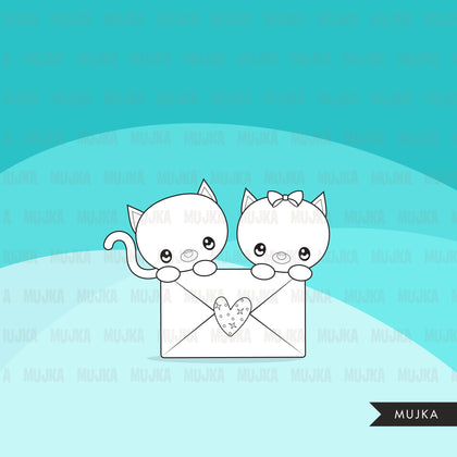 Valentine's Day Digital Stamps, animal love