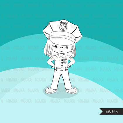 Cops, police officer Digital Stamps, Girl and Boy