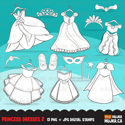 Princess Dress Digital Stamps