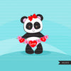 Clipart de animales panda de San Valentín