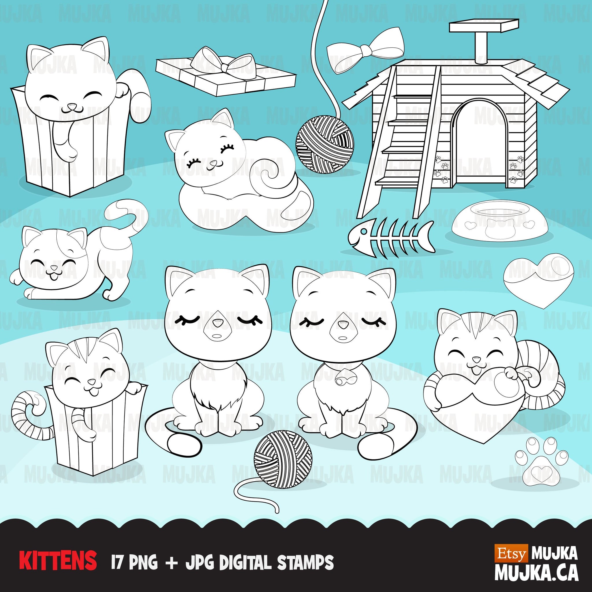 Kittens, cats  Digital Stamps, animal graphic