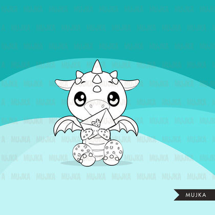 Valentine dragons Digital Stamps, animal, valentines day