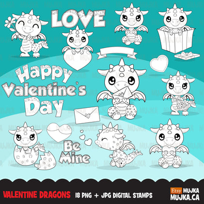 Valentine dragons Digital Stamps, animal, valentines day