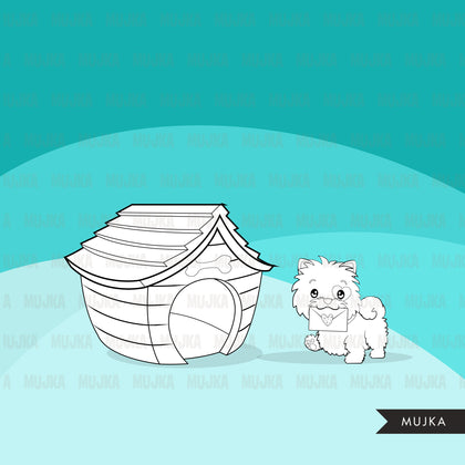 Valentine PUPPY DOG Digital Stamps, Valentines Day animal